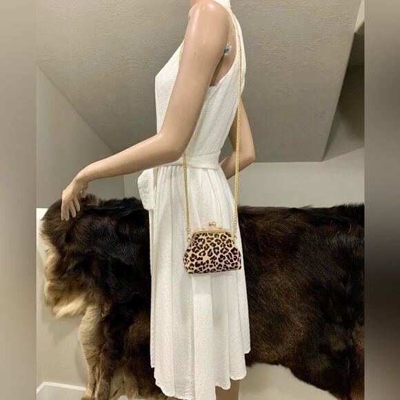 Leopard Print Genuine Hair-on-horsehide Kisslock Clutch/Coin Pouch/Crossbody - Picture 4 of 15